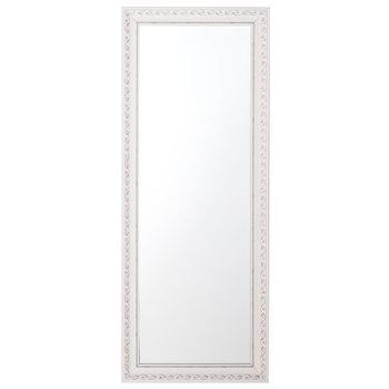 Espejo De Pared Vintage Con Marco Desgastado Blanco Crema Diseño Floral 50 X 130 Cm Mauleon