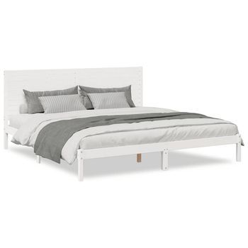 Cama Matrimonial | Cama Para Adulto | Cama Extralarga Sin Colchón Madera Maciza Blanca 180x210 Cm