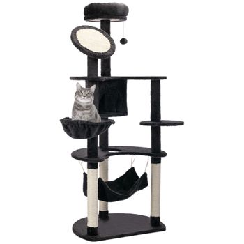 PawHut Árbol Rascador Grande para Gatos 153 cm con Cueva Hamacas Tablero Postes de Sisal y Bola Colgante Juego y Descanso Gris Oscuro   Aosom España