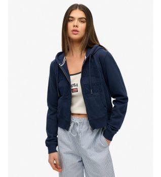 Superdry para mujer. W2012335A Sudadera Athletic Tonal Crop marino (M), Casual, Algodón