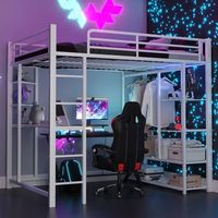 cama mezzanine doble metalica blanca con escalera escritorio y estanterias 140x200 cm junior