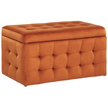 Otomana De Terciopelo Naranja 72 X 40 Cm Tela Almacenaje Banco Dormitorio Michigan