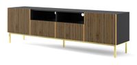 mueble para tv efecto madera negro  crema y dorado