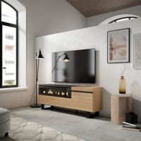mueble tv efecto madera roble y negro 150x35x57 chimenea efecto fuego