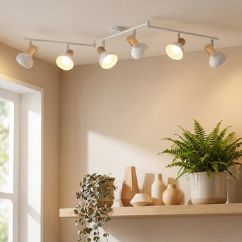 Nettlife Foco De Techo Vintage E14 Interior Orientable 350° Blanco Giratorio 350° Industrial 6 Llamas Redondo