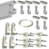 pack basic fast de 3 metros guias de aluminio plata mate con 6 colgadores nylon para colgar cuadros plata mate