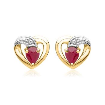 Pendientes 14 quilates oro amarillo corazón 2 rubíes 0,4 ct.