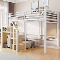 cama elevada para ninos y adolescentes con escalera de seguridad almacenamiento marco metalico 90x200 cm blanco