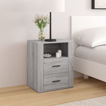 Mesita De Noche | Mesa Auxiliar | Mesilla Madera Contrachapada Gris Sonoma 50x36x60 Cm Cfw36567