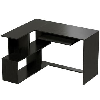 HOMCOM Escritorio de Esquina 120 x 100 x 76 cm Informático en L con Bandeja para Teclado 4 Compartimentos Negro   Aosom España