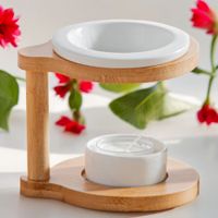 quemador de perfume ronda en bambu y ceramica blanca - h85cm