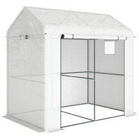 outsunny invernadero de jardin pe invernadero de balcon cubierta reforzada 135 gm estructura de acero puerta con cremallera 200 x 140 x 200 cm blanco   aosom espana