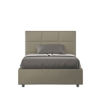 Cama Doble Con Somier Acolchada 140x210 Cuero Sintético Capuchino Mika
