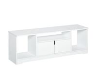 homcom mueble de tv para televisor de hasta 42 mesa para tv de salon moderna con armario de doble puerta y 3 compartimentos abiertos 120x30x41cm blanco