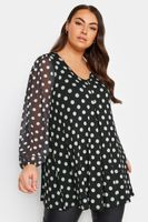 yours top con vuelo negro de lunares mangas malla mujer curvy y tallas grandes yours