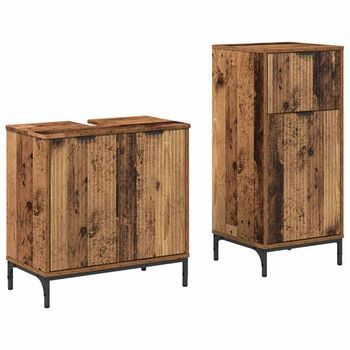 Juego De Muebles De Baño | Armario De Baño Con Cajón 2 Piezas Madera Vieja