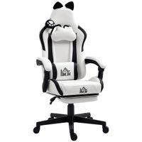 homcom silla gamer balnca reclinable con altura ajustable reposapies retractil soporte lumbar y reposacabezas desmontable blanco   aosom espana