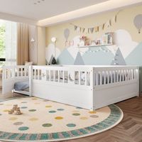 cama infantil 140 x 190 cm con barandillas de seguridad y puerta - pino  contrachapado - con somier - gris sin colchon