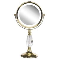espejo de maquillaje iluminacion led metal dorado o 13 cm doble cara magnifica 1x  5x maury