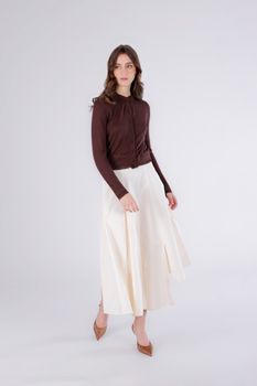 cárdigan de viscosa para mujer con ribete de tela dark brown l