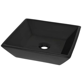 Lavabo Cuadrado De Cerámica Negro 41,5x41,5x12 Cm Vidaxl