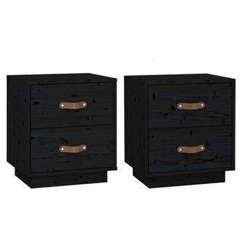 Mesitas De Noche 2 Unidades Madera Maciza De Pino Negro 40x34x45 Cm