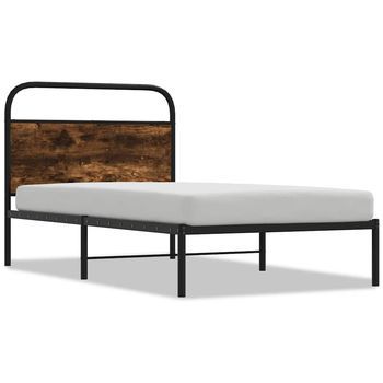 Cama Para Adulto | Cama Individual | Estructura De Cama Sin Colchón 100x200 Cm Madera Roble Ahumado