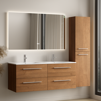 conjunto de muebles de bano con columna 120 cm - lomazoo navero - roble calido - lavabo blanco