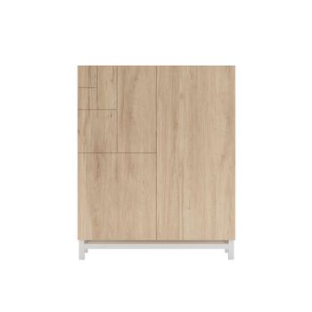 Zapatero de melamina roble claro patas blanco 112x90x27 cm