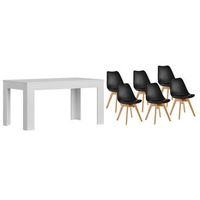 pack mesa extensible de comedor o cocina blanco  6 sillas nordic negro