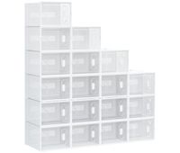 homcom cajas de zapatos de plastico juego de 18 organizadores de almacenamiento para zapatos de talla 45 caja zapatero apilable con puertas magneticas para aromas para entrada pasillo transparente