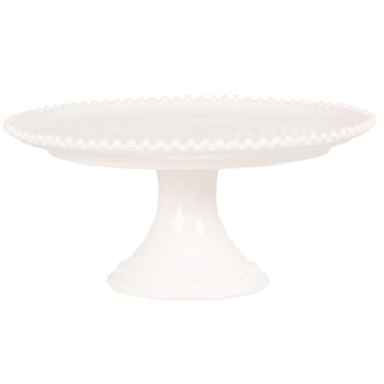 Soporte para tartas de loza blanca con borde perlado