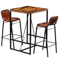 set muebles bar 3 pzas madera reciclada cuero cabra autentico vidaxl
