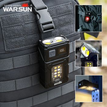 Lámpara de Trabajo LED Recargable WARSUN DC08, 800Lm, 180 °   Lámpara Multifuncional Portátil, Giratoria, con Base Magnética, Resistente al Agua IPX5