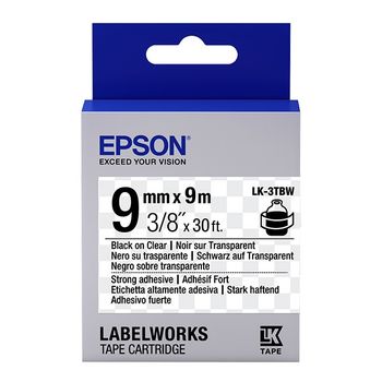 Epson LK-3TBW cinta superadhesiva negro sobre transparente 9 mm (original)