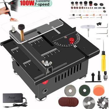 Mini Sierra de mesa de 100W, 5000RPM, sierra de banco eléctrica pequeña para carpintería, modelo de Hobby hecho a mano, máquina cortadora artesanal, herramienta de hoja de 16mm