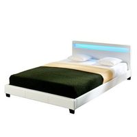 corium cama elegante tapizada en piel sintetica - con sistema de iluminacion led - blanco 180x200cm