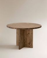 mesa de comedor redonda de madera maciza en tono envejecido o110x75cm