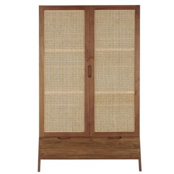Armario de 114 cm de acacia con puertas de ratán