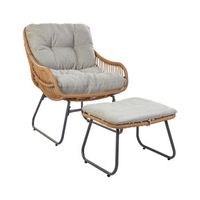silla de jardin de ratan sintetico con reposapies patas de acero gris cojines muebles de jardin natural mestre