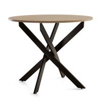 mesa redonda blake industrial de o90 cm con patas metalicas entrecruzado roble y negro
