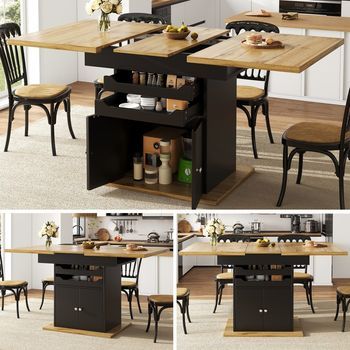Mesa De Cocina Extensible 110-140x80 Cm Con Cajones Y Práctico Espacio De Almacenamiento