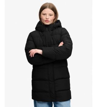 Superdry para mujer. W5012179A Chaqueta Acolchada Deportiva Media con Capucha negro (M), Casual, Poliéster