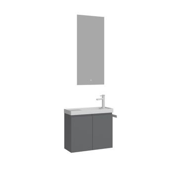 Conjunto De Mueble Con Lavabo Y Espejo (2 Piezas)  - 60 X 22 X 50 Cm - Gris Mate