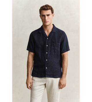 Gant para hombre. 3261120 Camisa de lino de manga corta marino (XXL), Casual