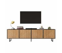 mueble tv 180x40x50 cm - 4 puertas - diseno de armario termoformado al vacio apto para tv de 80 pulgadas - madera natural y negro