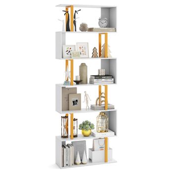 Costway Estantería Geométrica de 5/6 Niveles en Forma de S con Marco de Metal Estante Independiente Moderno para Sala de Estar y Dormitorio Blanco