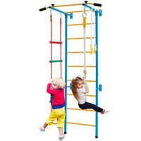 costway juego de barra de pared para ninos acero con barra de traccion escalera de cuerda anillos de gimnasia 107 x 83 x 223 cm amarillo