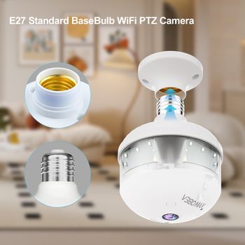 Cámara de Seguridad WiFi E27 de 4MP, V380 Pro, Visión Nocturna a Todo Color, Audio Bidireccional, Seguimiento Automático Inalámbrico, Cámara WiFi con Ojo de Pez