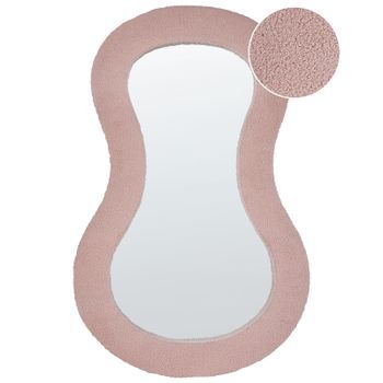 Espejo De Pared Moderno Decorativo Colgante 70 X 112 Cm Marco Mdf Forma Irregular Tejido Bouclé Rosa Planchez